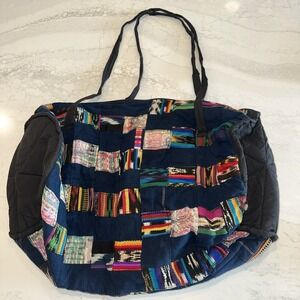 Guatemalan Large Hippie Duffel Bag Quilted Patchwork Navy Indie
